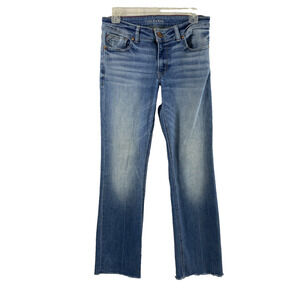 Maurices Jeans Womens Size 8 Short Mid Rise Slim Boot Medium Wash Denim Raw Hem‎